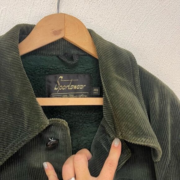 Sportswear Corduroy Utility Jacket Long Sleeves Front Button Green Size 40 Reg - Picture 9 of 11